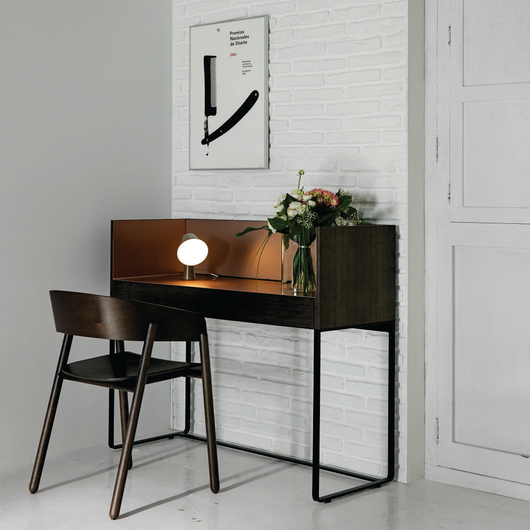Stockholm Desk with 1 Drawer, Aluminum Top w/ Grommet on Metallic Legs
